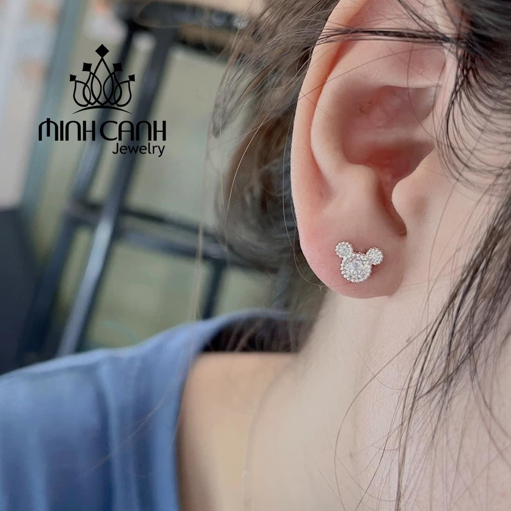 Bông tai chuột Mickey bạc ta - Minh Canh Jewelry