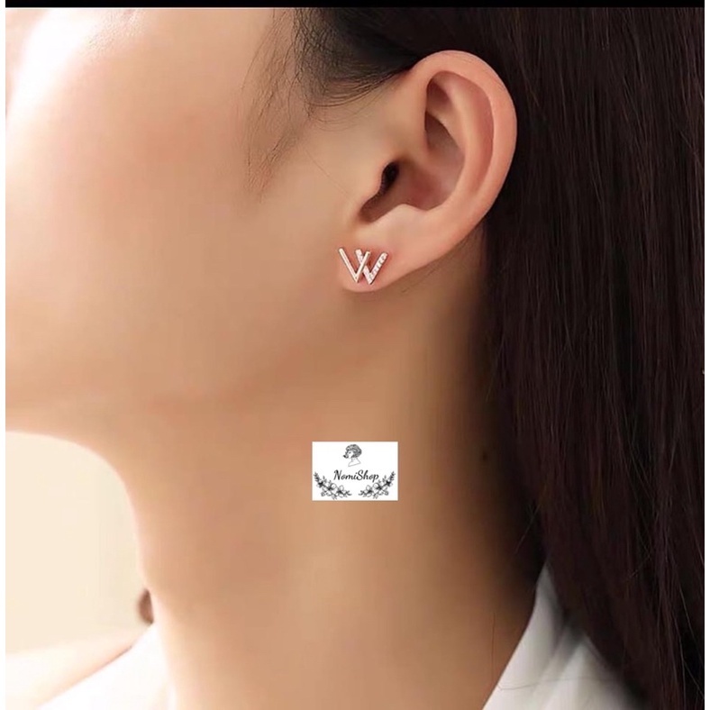 Bông tai nữ Bạc ta, thiết kế chữ W cách điệu, nhẹ nhàng sang chảnh Mainomi Shop Bạc Xinh