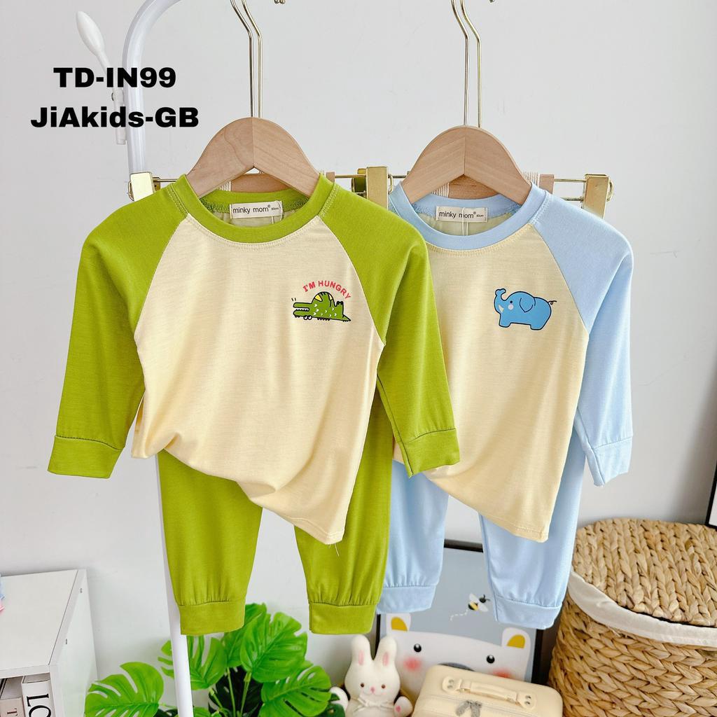 Bộ Dài Tay THUN LẠNH MINKY MOM Giáp Lăng In Hình Trước Sau Dễ Thương Cho Bé TD-IN99