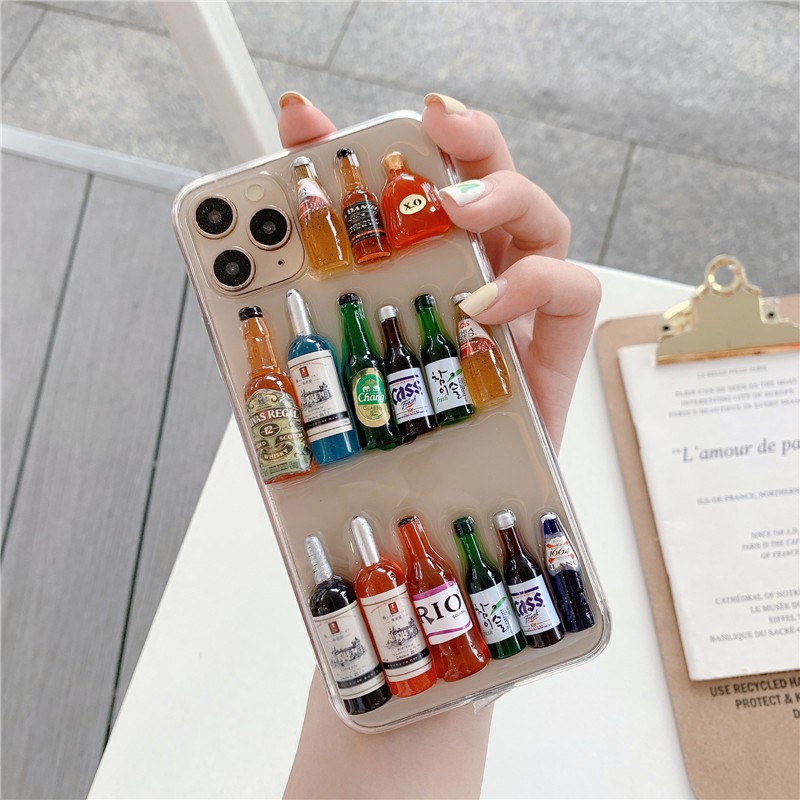 Bộ sưu tập chai cồn Vỏ điện thoại 3D cho iPhone 15 14 13 12 11 Pro Max 15plus 14plus XSMAX XR X 7 8 Plus Mềm TPU Rượu Gấu guzzle rượu chai Clear Cover