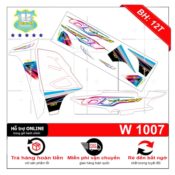 ( Quí khách vui lòng mang ra tiệm cho thợ dán ) Tem wave a 110 trắng