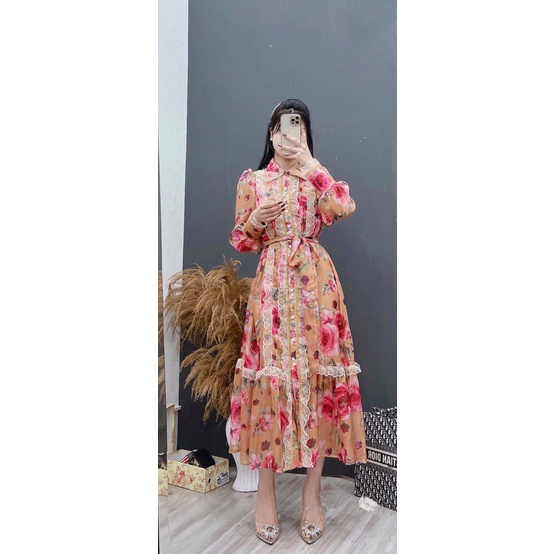 Váy tơ hoa viền ren nhung siêu xinh