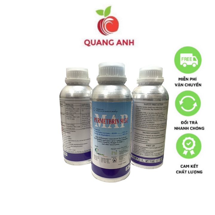 Chai Diệt Muỗi MAP PERMETHRIN 50EC Chai Nhôm 1L, 500ml Xuất Xứ Anh Quốc, Tiêu Diệt Côn Trùng Sâu Bệnh