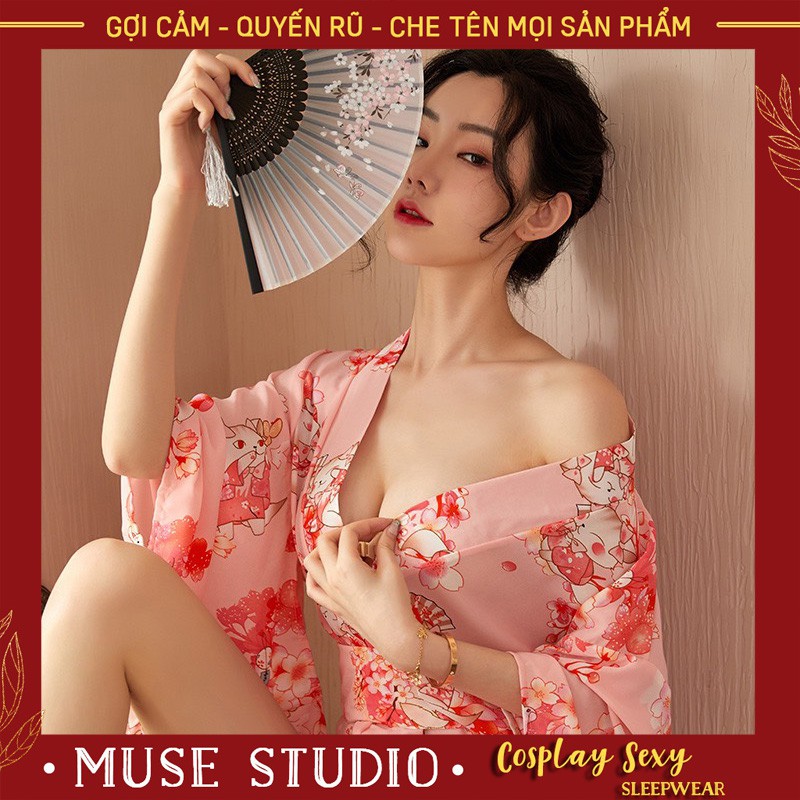 Đồ Ngủ Cosplay 𝑽𝑰𝑫𝑬𝑶 𝑨̉𝑵𝑯 𝑻𝑯𝑨̣̂𝑻 Váy Ngủ Kimono Nhật Bản Sexy, Gợi Cảm, Vải Voan Cát Cao Cấp