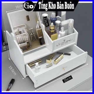 Bàn trang điểm mini kèm gương vuông ngồi bệt để bàn có ngăn kéo siêu đẹp ~ Gocolo
