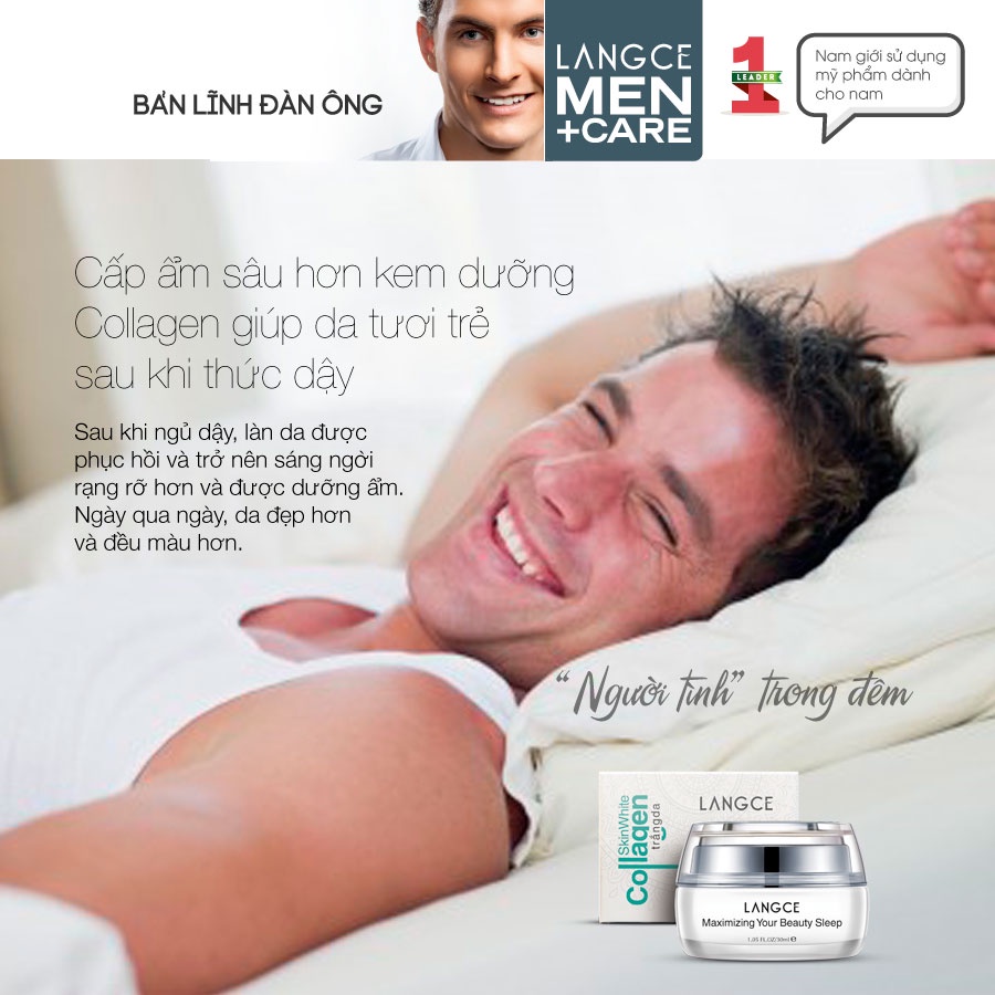 Collagen Dưỡng Trắng Beauty Sleep Cấp/Khóa Ẩm 30ml cho Nam TẶNG Gel Vệ Sinh Vùng Kín Nam 100ml LANGCE
