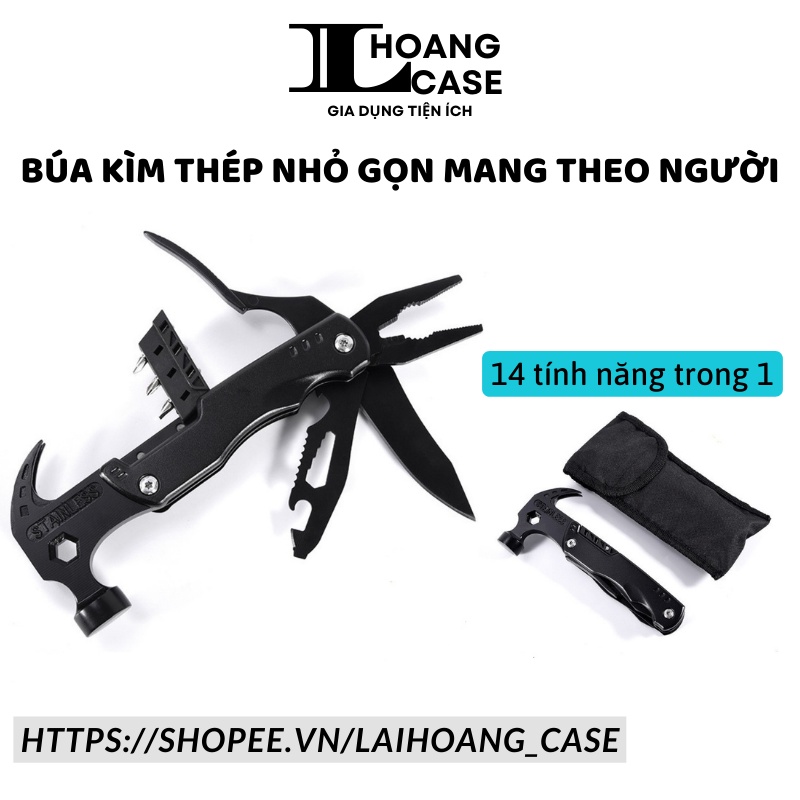 Búa Kìm đa năng dã ngoại ngoài trời có đèn Led, búa thoát hiểm-phá kính đa năng 14 món trong 1