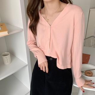 Áo khoác len cardigan nữ cổ chữ V 4 nút dễ thương xinh xắn