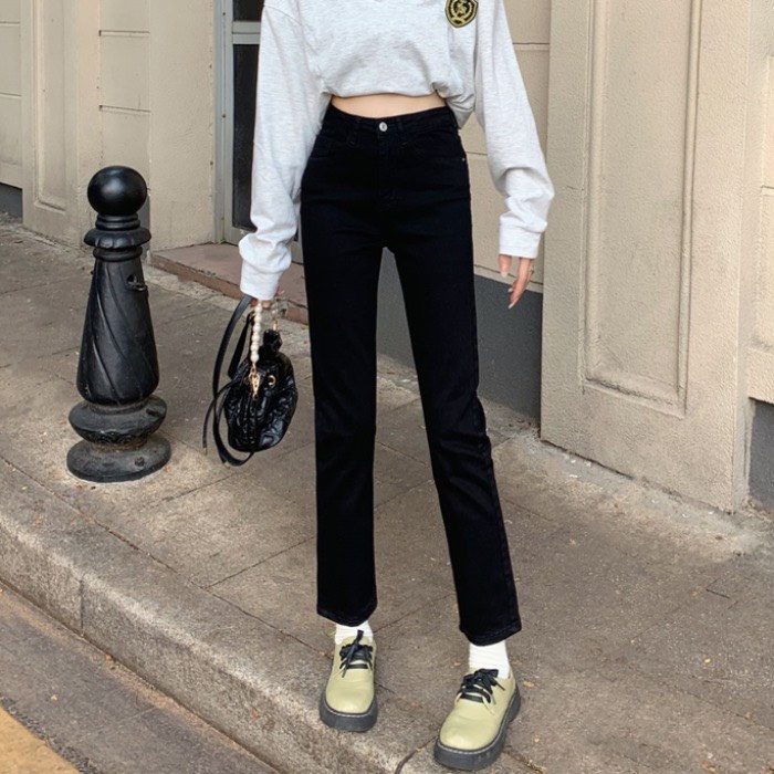 Quần Jeans Nữ ống đứng túi tròn co giãn Nhẹ lưng cao chất đẹp Có gấu và không may gấu
