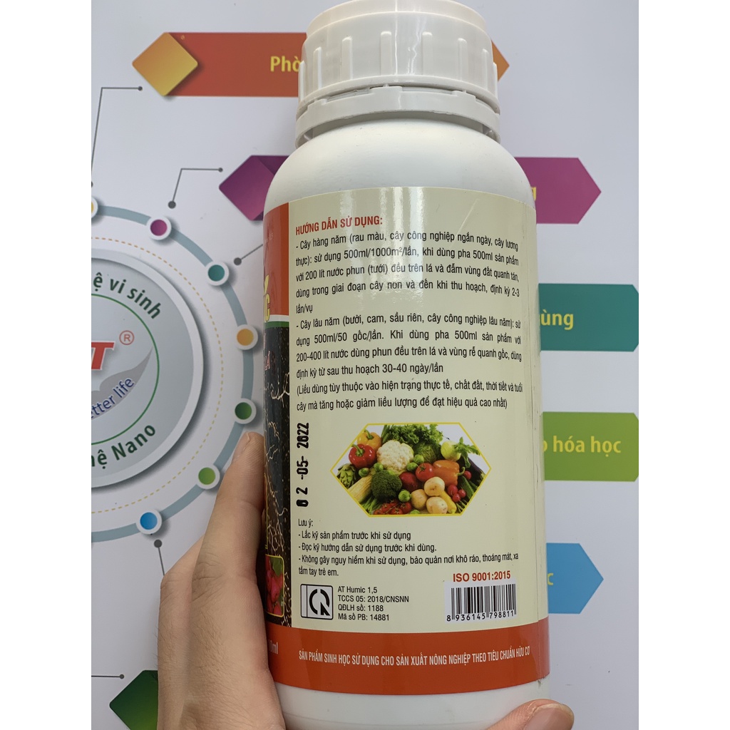 Phân bón hữu cơ sinh học siêu bung rễ đi đọt, giải độc hữu cơ, cải tạo đất, tăng đậu trái cho cây - AT Humic 500ml
