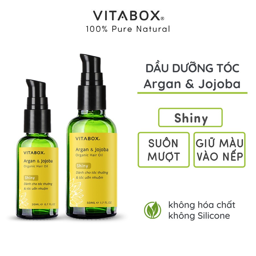 Dầu dưỡng tóc VITABOX Argan Jojoba – cho tóc thường và tóc uốn, nhuộm - Shiny organic hair oil