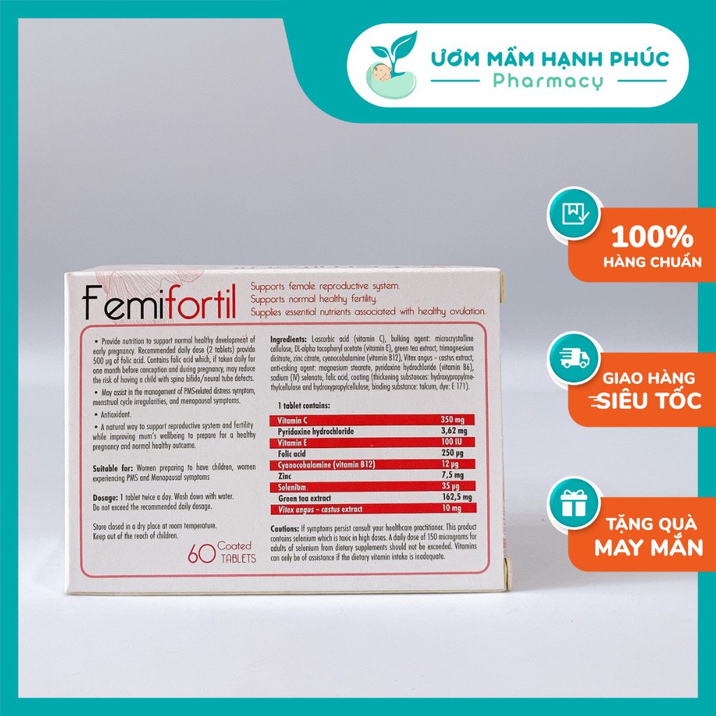 Femifortil  tăng thụ thai, hỗ trợ vô sinh - hiếm muộn, tăng thụ thai tự nhiên