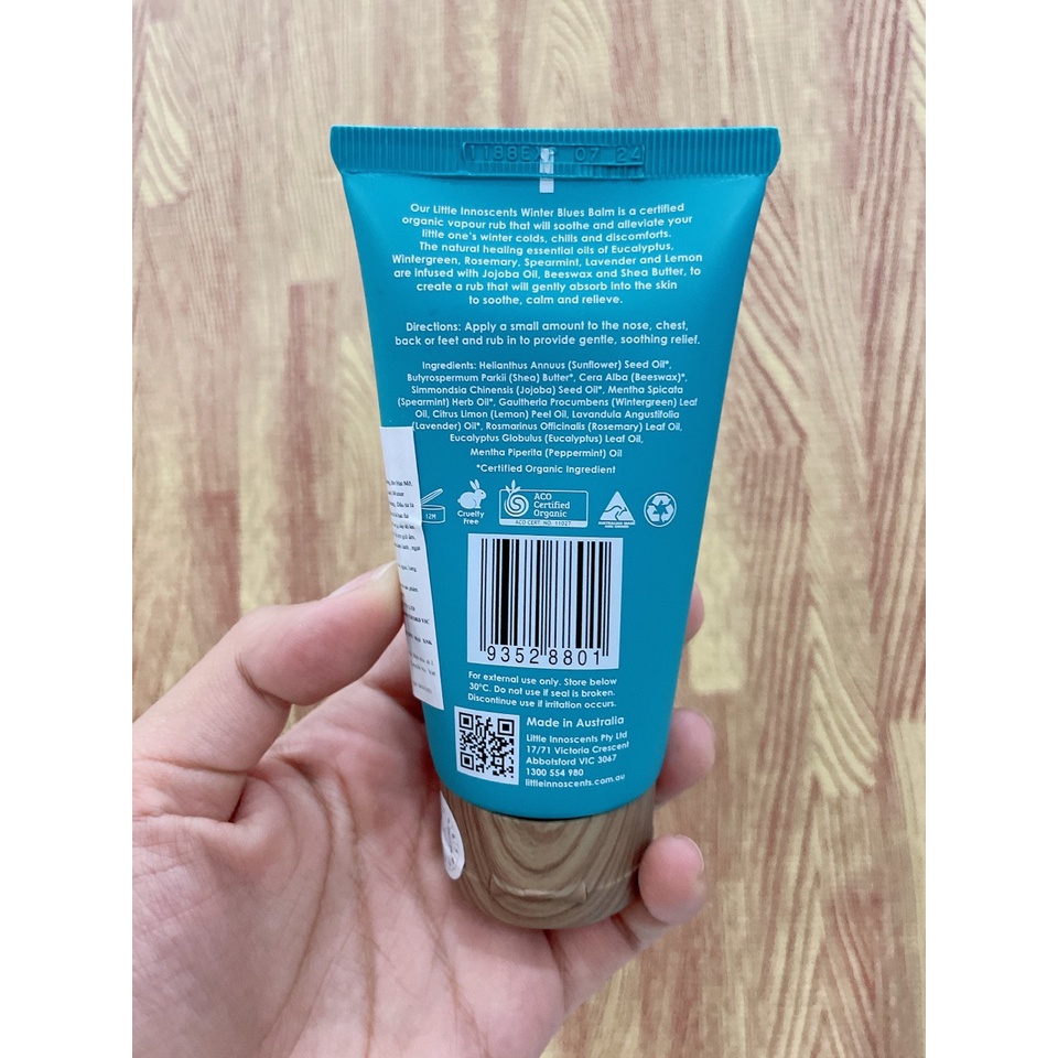 Kem bôi ấm ngực hữu cơ Little Innoscents Úc 75ML, dầu thoa giữ ấm phòng cảm lạnh ngạt mũi giảm ho cho bé 0M+ Organic