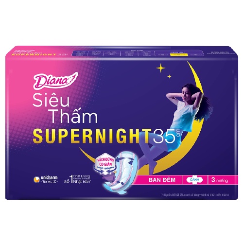 Diana Super night 35cm 3 miếng 1 túi (băng vệ sinh ban đêm)