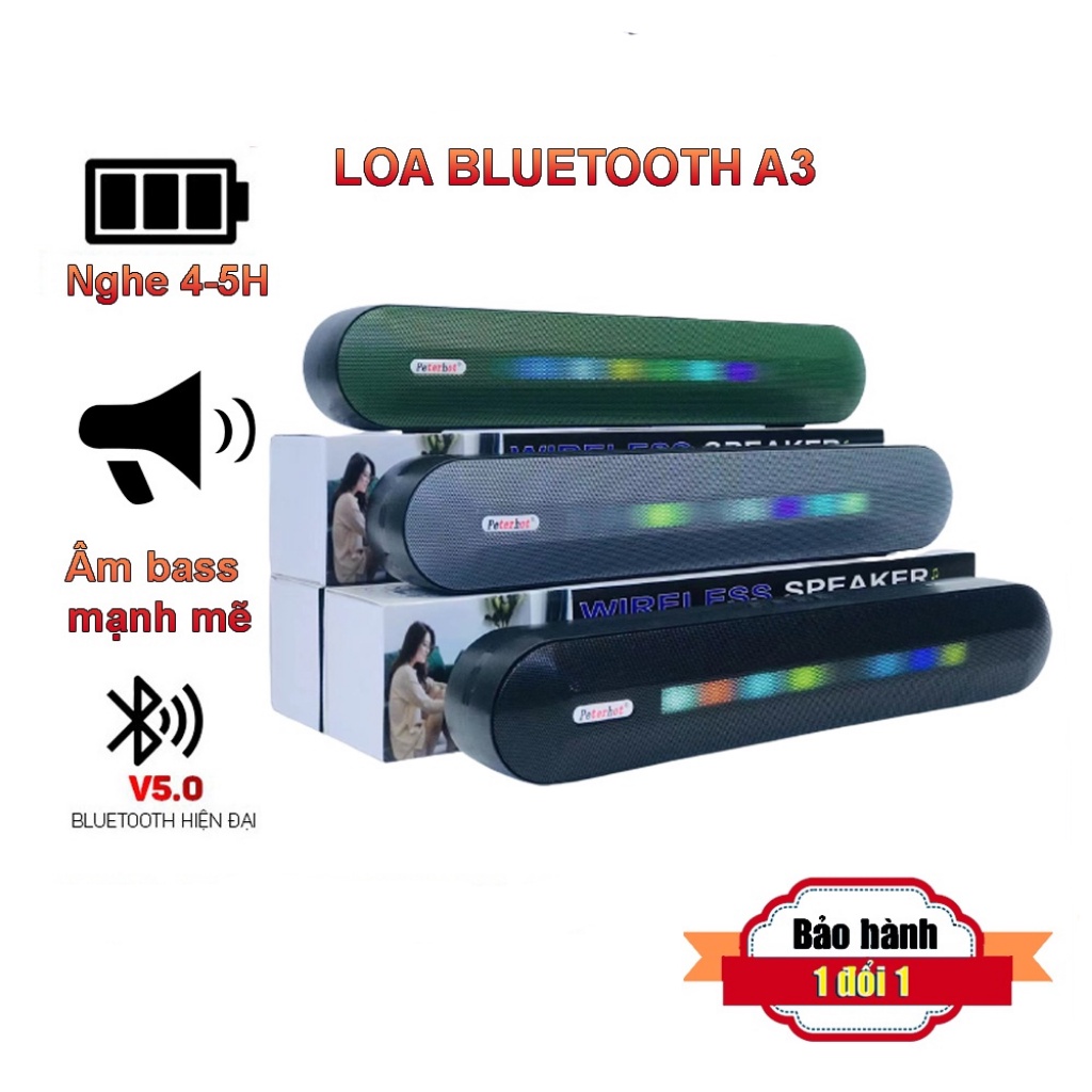 Loa bluetooth A3, Loa có đèn LED mới nhất 2 loa Bass mạnh âm thanh đỉnh có kết nối máy tính