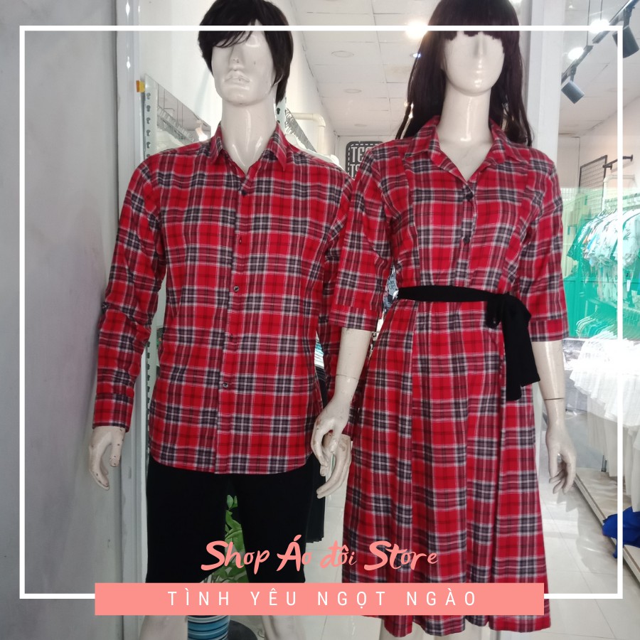 Bộ áo váy sơ mi cặp cao cấp, đồ đôi nam nữ dễ thương, chất đẹp để chụp hình cưới, đi du lịch