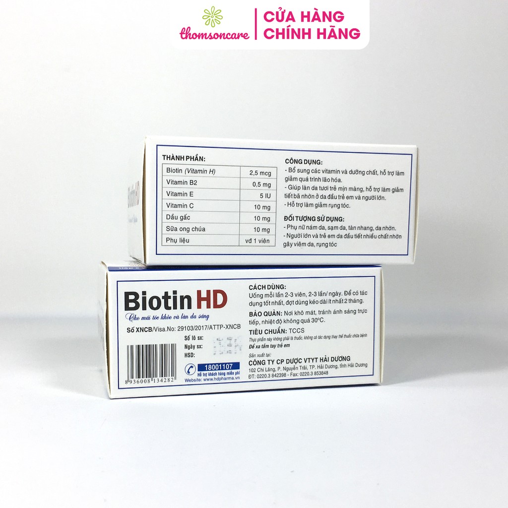 Viên uống bổ sung Biotin Vitamin H giúp ngăn ngừa rụng tóc, hói đầu, giảm lão hóa - Biotin HD - Hộp 100 viên | BigBuy360 - bigbuy360.vn