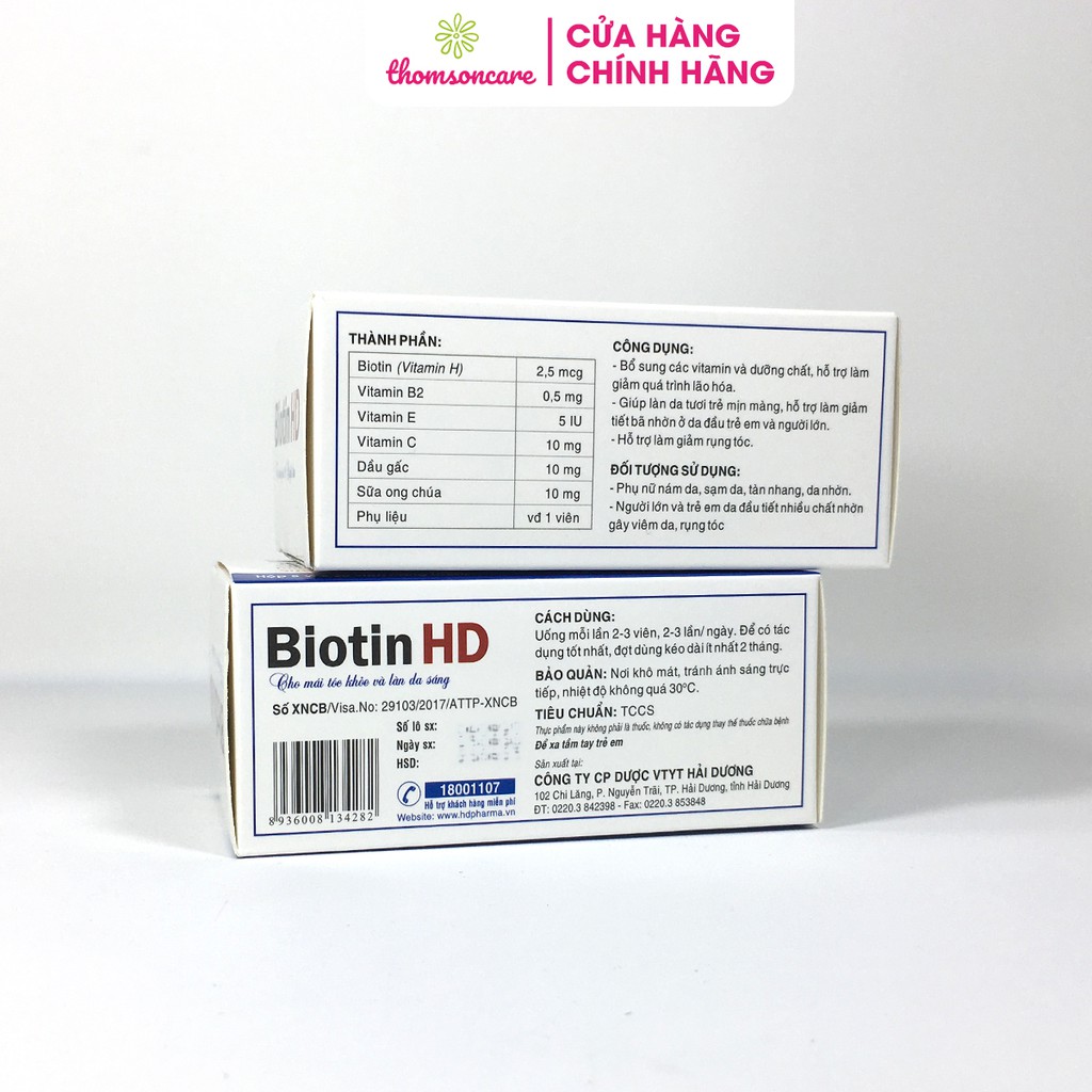 Viên uống bổ sung Biotin Vitamin H giúp ngăn ngừa rụng tóc, hói đầu, giảm lão hóa - Biotin HD - Hộp 100 viên | Thế Giới Skin Care