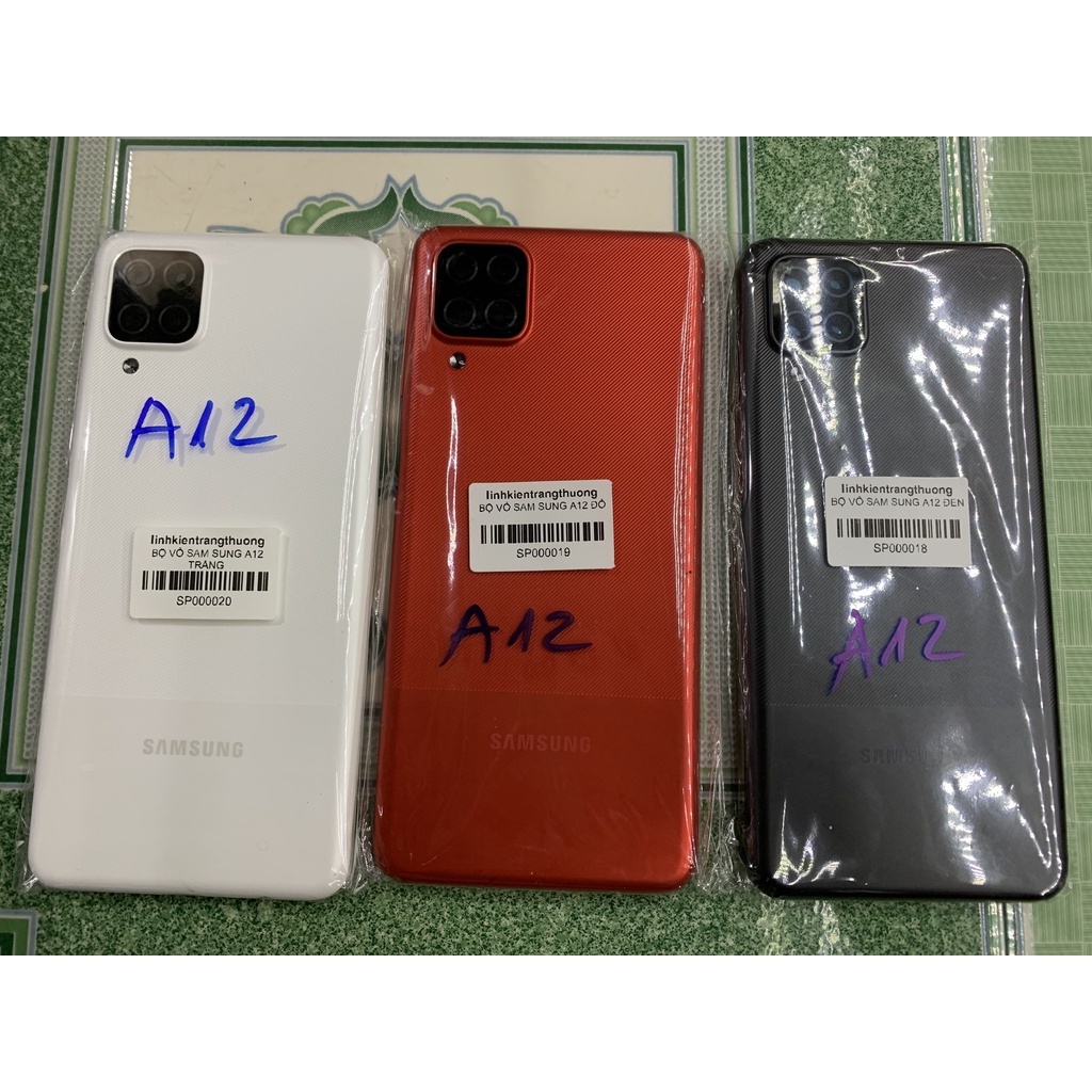 Bộ vỏ điện thoại zin hãng samsung A12 - bộ gồm lưng vỏ, xương máy, phím và cụm kính camera
