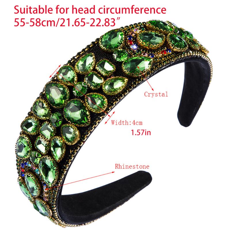 Băng Đô Đính Đá Pha Lê Hình Giọt Nước Màu Xanh Lá Phong Cách Baroque Cổ Điển Dành Cho Nữ