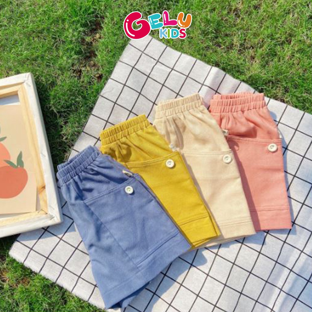 Quần đùi ngắn mặc nhà cho bé chất liệu linen có túi sườn cho bé trai bé gái - GELU KIDS QBU001