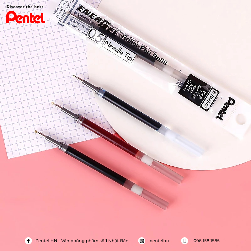 Ruột Bút Bi Nước Pentel Enegel LRN5 / LR7 / LR10 | 3 Cỡ Ngòi 3 Màu Mực Xanh/ Đen/ Đỏ| Thay Thế Các Dòng Bút Gel Pentel |