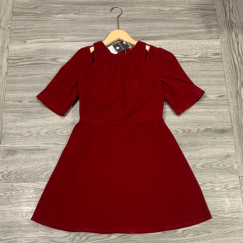 Váy nữ thiết kế xòe chữ A xòe Đầm nhung đỏ - đen trẻ trung sang trọng HN CLOTHING V38 | BigBuy360 - bigbuy360.vn