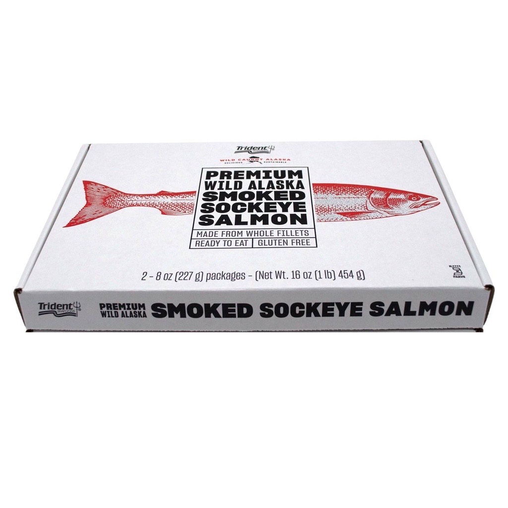 [DATE 10/2027] Cá hồi xông khói ĐÓNG HỘP Trident Seafoods Wild Alaska Smoked Sockeye Salmon 454G