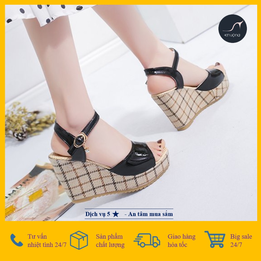 [Giá hủy diệt] [Ảnh Thật] Sandal Nữ Đế Xuồng 2 Mảnh Đế Nguyên Khối Caro 10,5cm Thời Trang Hàn Quốc
