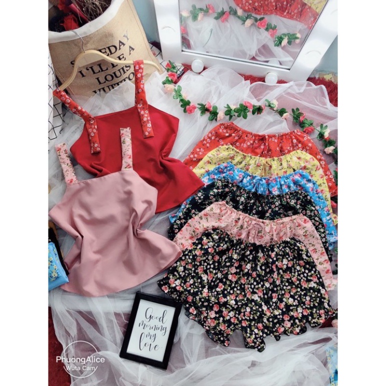 Đồ Mặc Nhà 2 Dây Bản To Kèm Đùi Cho Nữ Cực Dễ Thương Sét Đồ Nữ  Sexy Đi Biển Tắm Mát mẫu mới