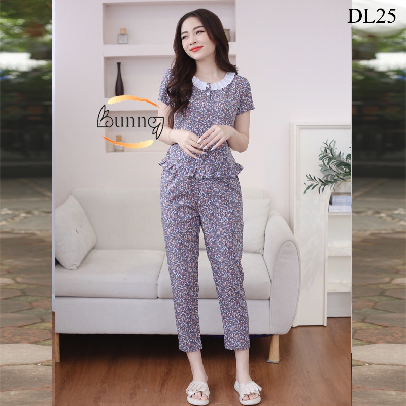 QUẦN ÁO MẶC NHÀ CHẤT LIỆU LỤA HÀN, ĐỒ MẶC NHÀ SAU SINH FOM DÁNG ĐẸP HỌA TIẾT HOA LÁ XINH