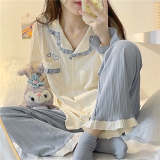 Bộ đồ ngủ tay dài phong cách Nhật Bản ngọt ngào thời trang thu đông mới dành cho nữ