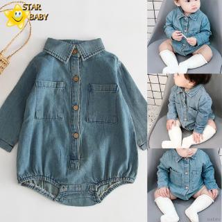 Áo Liền Quần Dài Tay Giả Jean Đáng Yêu Cho Bé