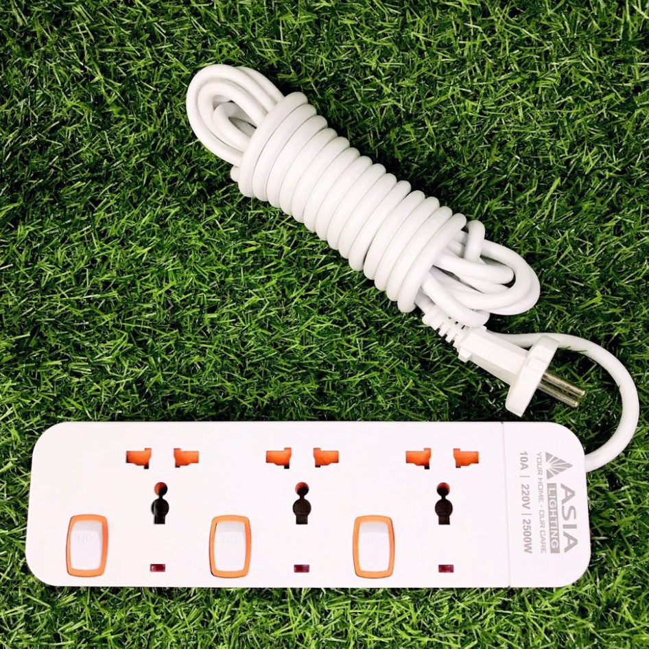 Ổ Cắm Điện Đa Năng Thông Minh Cao Cấp ASIA Chịu Tải 2500W An Toàn Chống Giật Có Cổng USB 5V Sạc Nhanh Dây 3m 5m