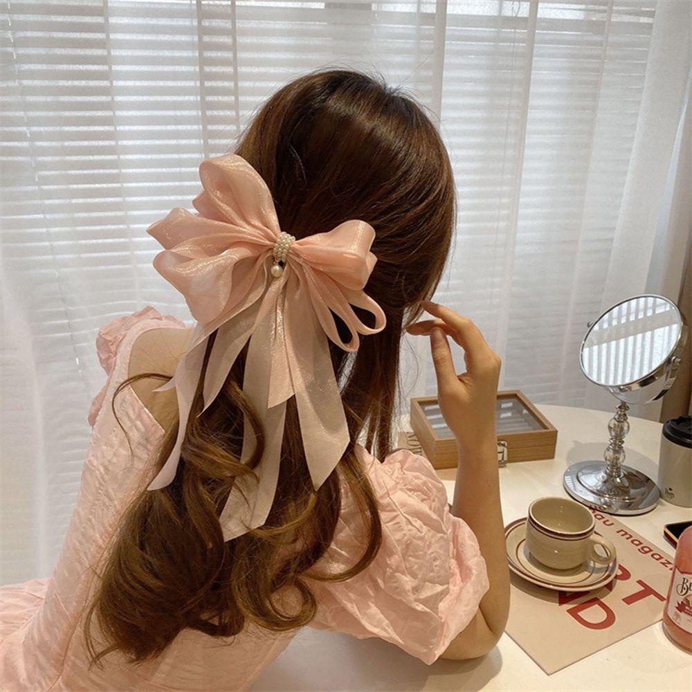 QQMALL Kẹp Tóc Vải Chiffon Đính Nơ Dễ Thương Cho Nữ