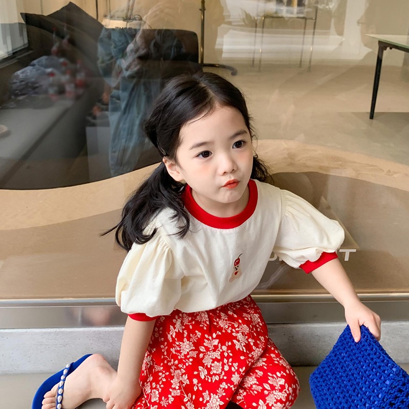 Áo Thun Ngắn Tay Thêu Họa Tiết Chấm Bi Dễ Thương Cho Bé Gái