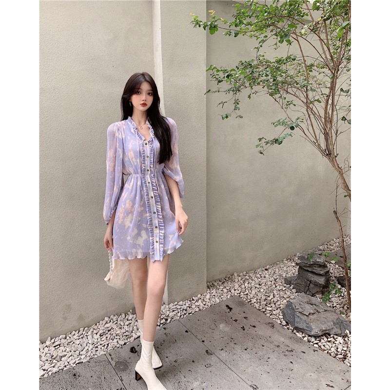 Đầm umbre purple dập li dạo phố màu pastel taro