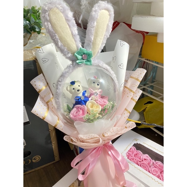 Bó hoa gấu hình tròn tặng 20/10