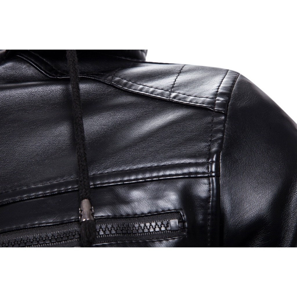 Áo khoác da có nón chất liệu nhung giữ ấm thời trang cho nam