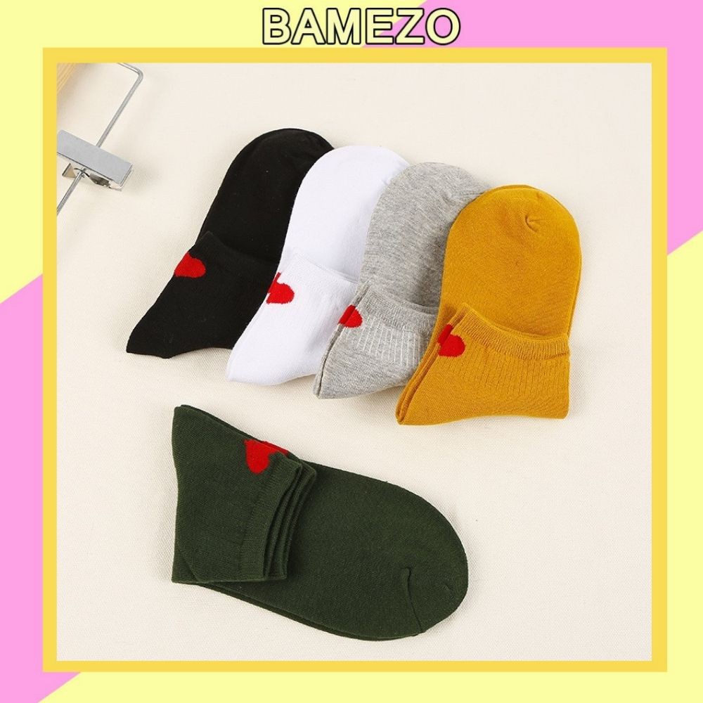 Tất chân nữ Bamezo set 5 đôi cổ ngắn họa tiết tim nhiều màu sắc đa dạng TN32