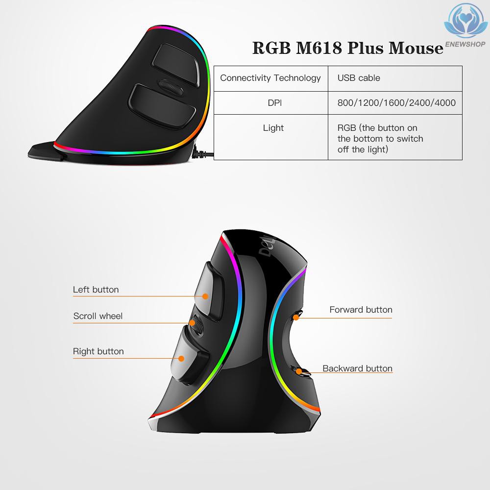 【enew】Delux M618 Plus RGB Optical Wired Mouse 800/1200/1600/2400/4000 DPI 5 Levels Ergonomic Mouse With 6 Buttons For PC Laptop Desktop
