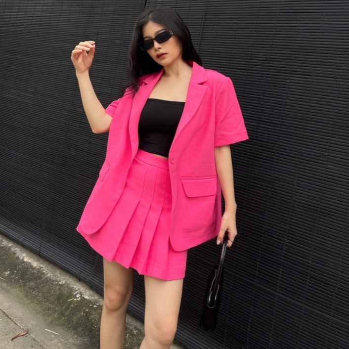 Chân váy vải bố tweed xếp ly (có quần trong) MIEU - HO02