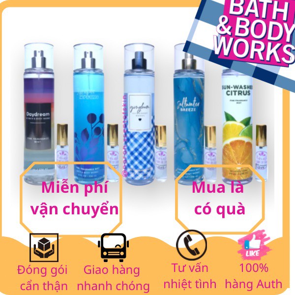 Xịt thơm Body mist các hương mát mẻ hợp cho học sinh Bath and Body works từ Mỹ Size 10ml