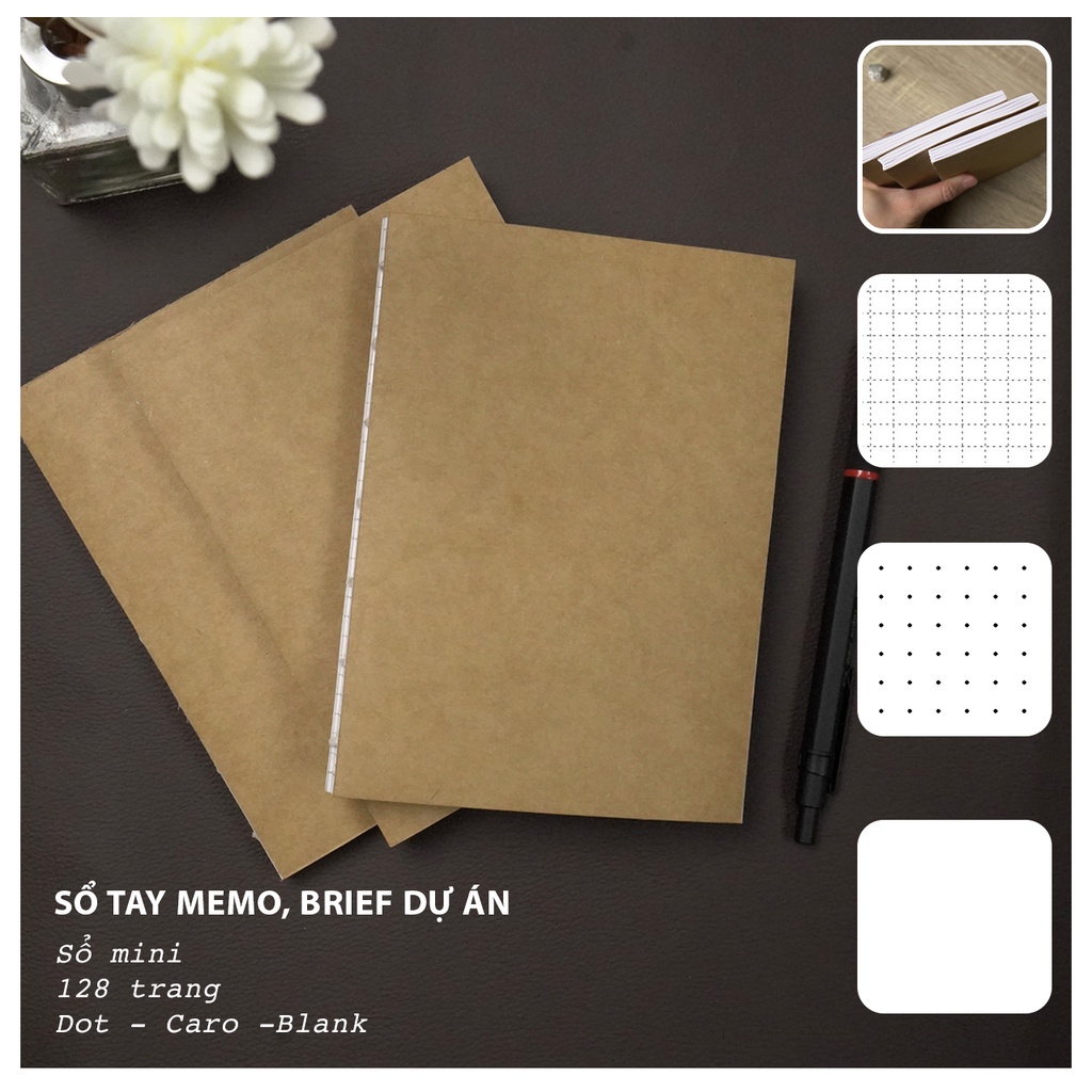 Sổ tay dự án a6,a5 nhỏ gọn | Dòng sổ bỏ túi mini notebook bìa kraft, lõi blank/caro/dot