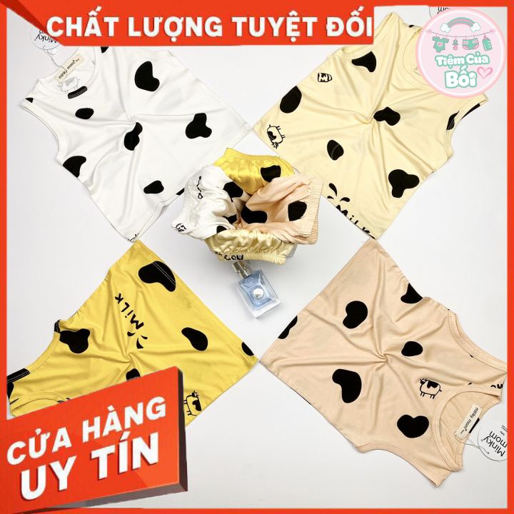  Đồ Bộ Bò Sữa Minky Mon Thun Lạnh Sát Nách Kèm Hình Thật Cho Bé từ 1-5 Tuổi