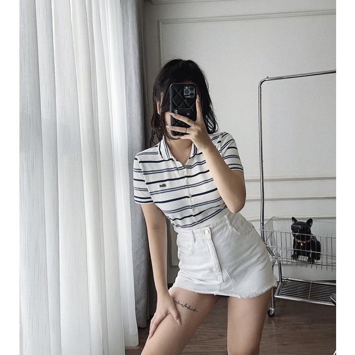 BÁN SỈ ÁO POLO KẺ THÊU CÁ SẤU CHO NỮ