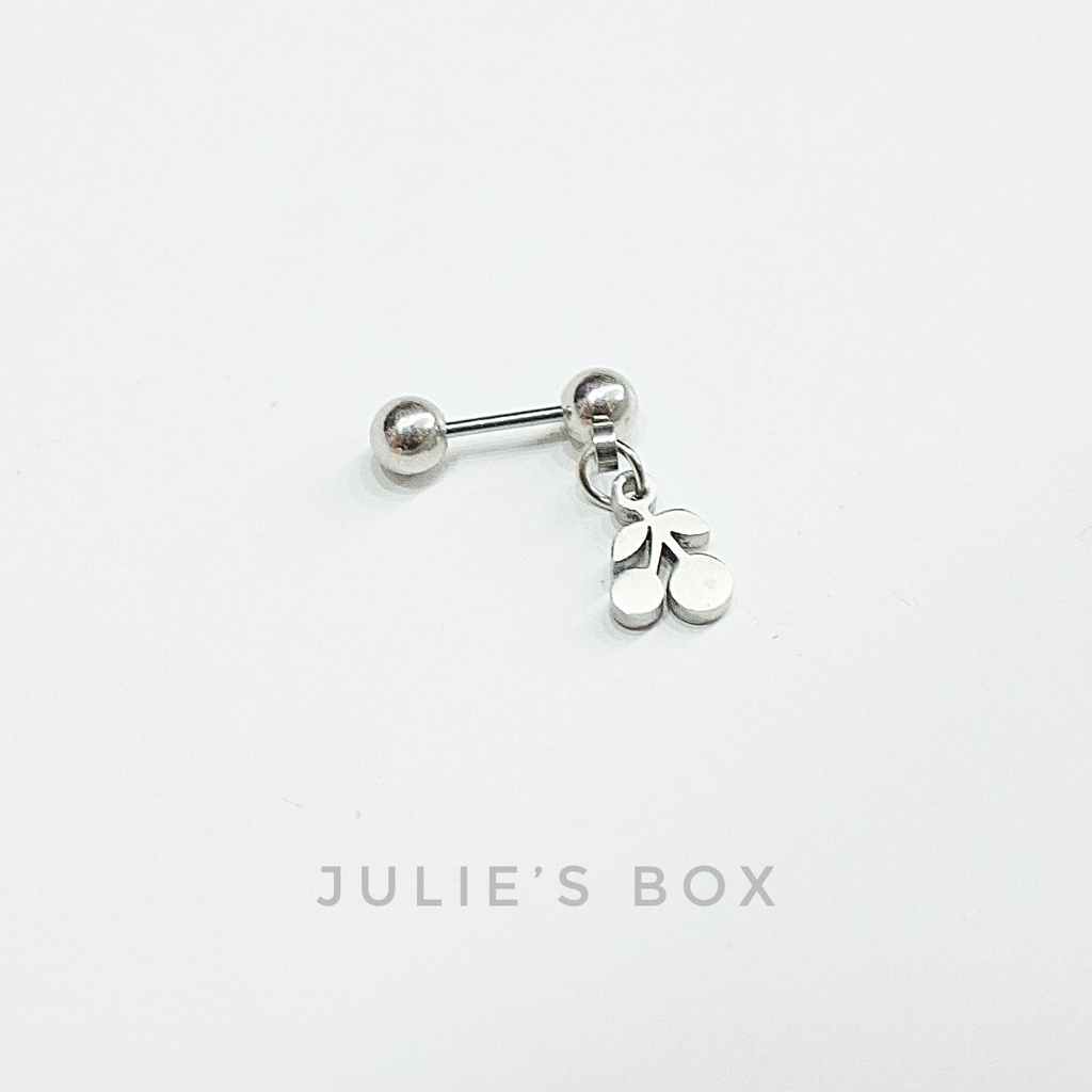 Khuyên Tai Titan Unisex Có Charm Cherry Bi Tròn Không Gỉ Sét Không Ngứa Bông Tai Julies Box 66