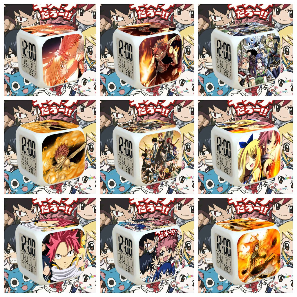 (nhiều mẫu) Đồng hồ báo thức để bàn IN HÌNH Fairy tail Hội pháp sư anime chibi tiện lợi đèn LED đổi màu