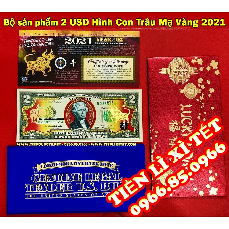 [2021] Bộ Quà Tặng 2 USD - 2 Dola Hình Con Trâu Mạ Vàng 2021 của Mỹ làm quà lì xì, quà tặng Tết Tân Sửu