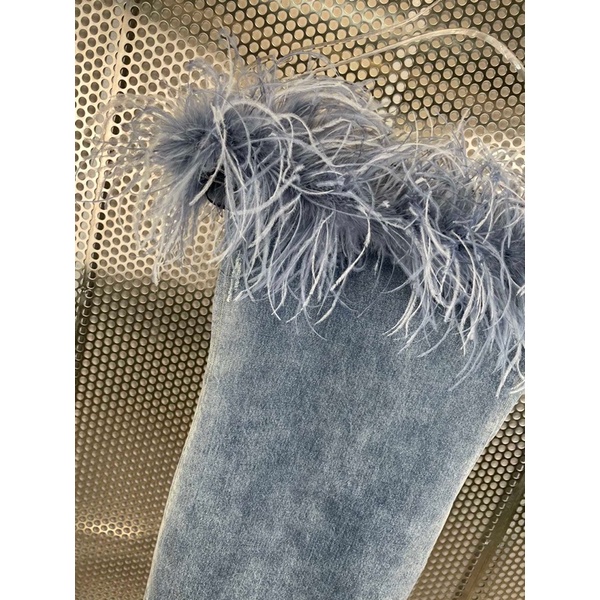 Đầm jeans ôm chễ vai tua rua sexy thương hiệu YSL cao cấp